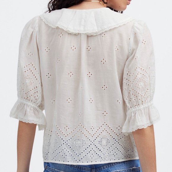 EUC MADEWELL - White Pintuck Ruffle Puff Sleeve Top, Small - Picture 2 of 6